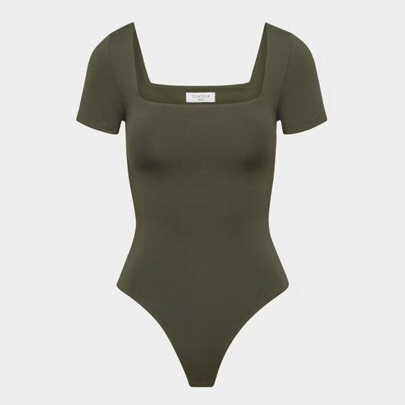 Aritzia Babaton Original Contour Squareneck Bodysuit in Dark Olive Green - Picture 1 of 1
